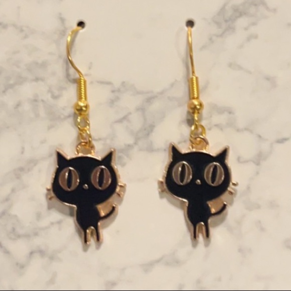 🔴Handmade Black Cat Earrings🐈‍⬛ - Picture 2 of 3